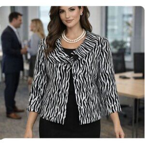 Isabella DeMarco Womens Black/White Zebra Print Jacket Size 10 Office Night Out
